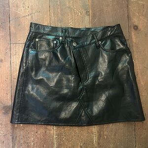 Agolde Shiny Black Leather Mini Skirt